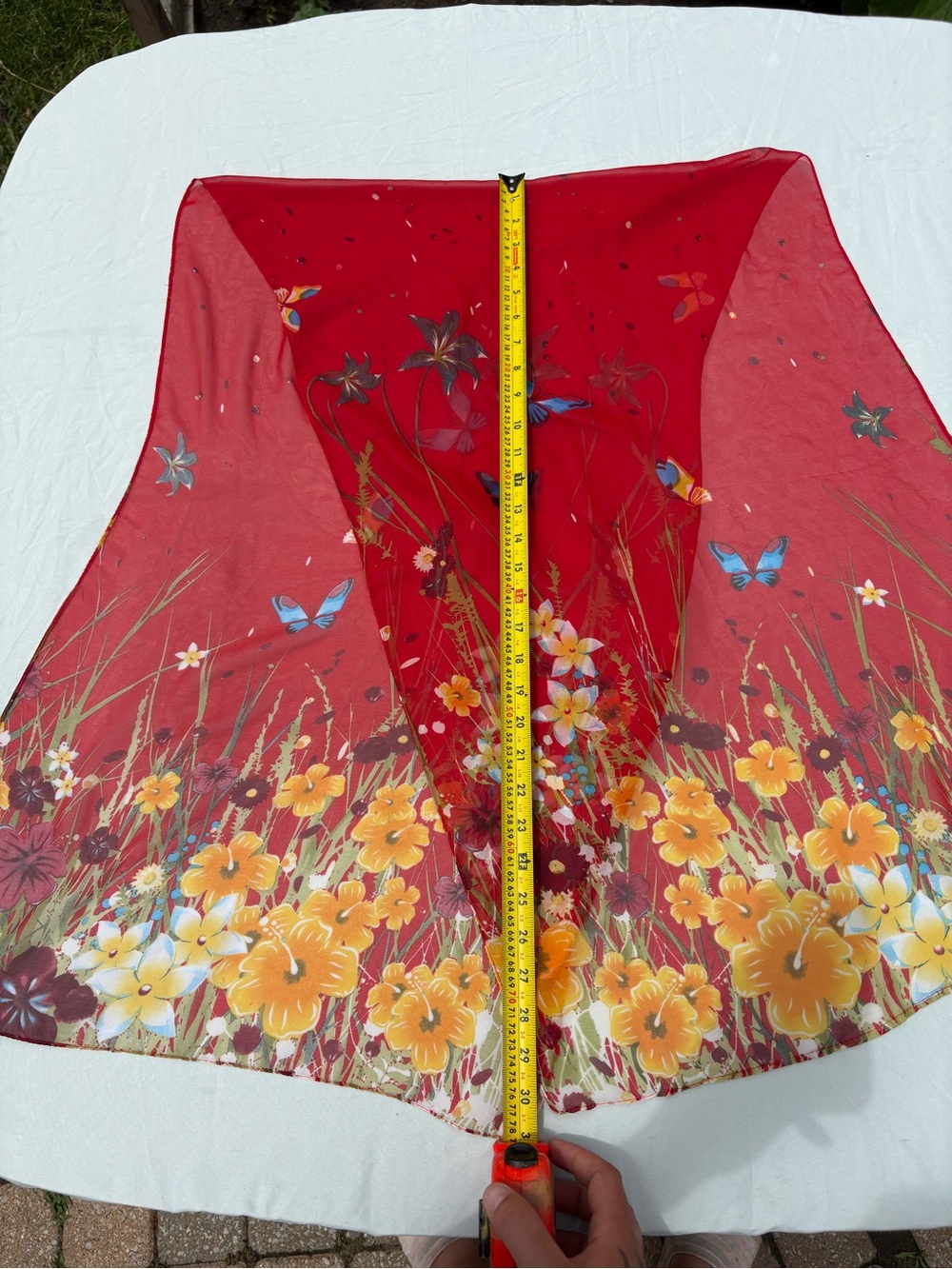 Red Floral Butterfly Sheer Head Scarf